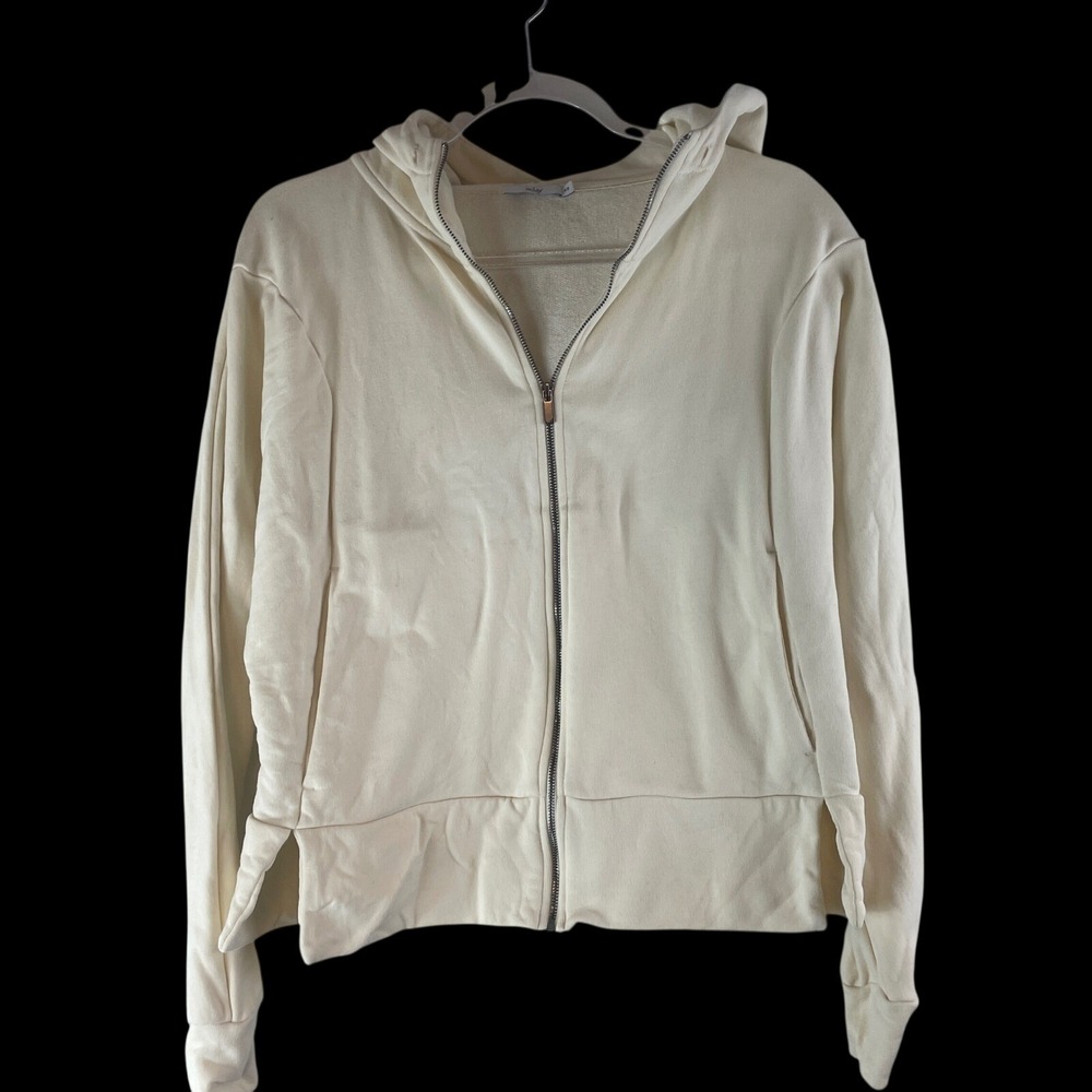 ADAY Hoodie Women XS Cream Zip Up Organic Cotton Sweatshirt Lounge